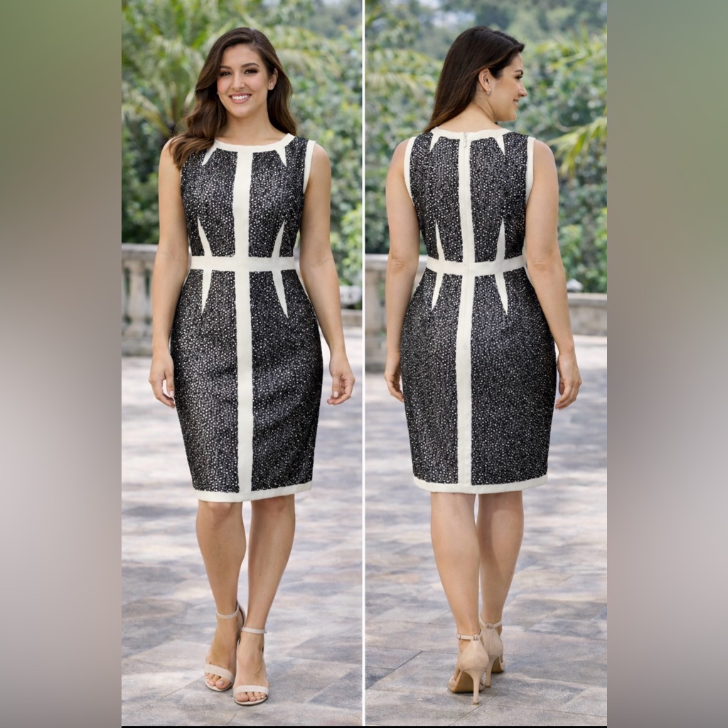Bcbgmaxazria Rumor Dress 12 Ivory Black Stretch Sheath Sleeveless Career Church